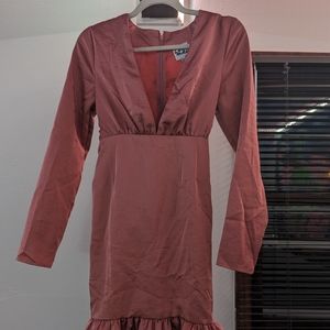 Lola May Satin V-Neck Dress with Ruffle Detail